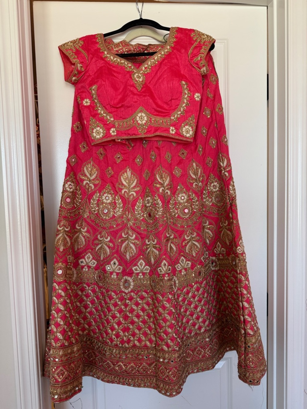Hot Pink & Gold Embellished Lehenga Set